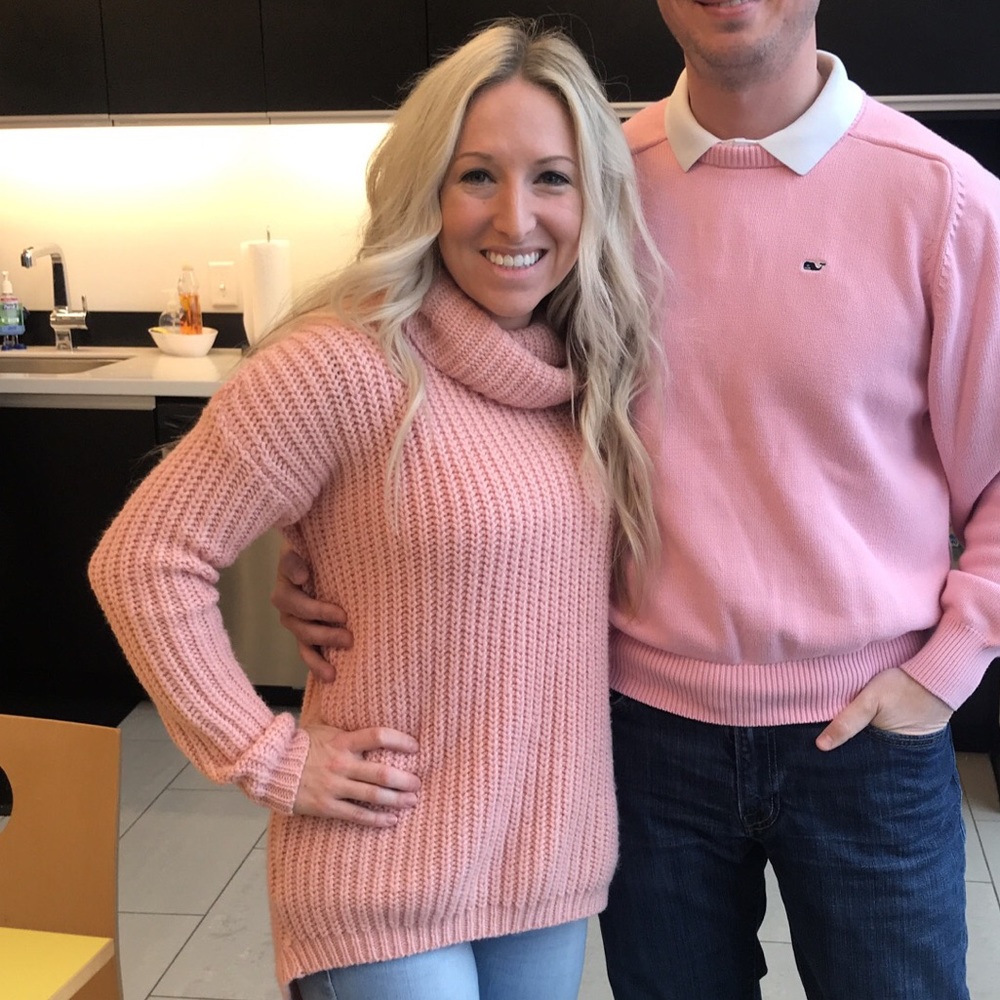 Pink turtleneck high low sweater